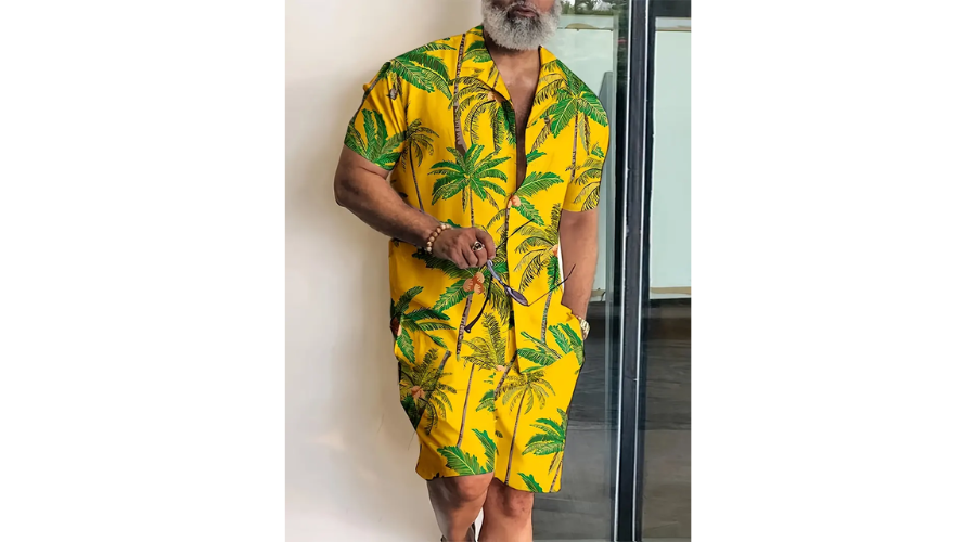 2-Piece Men’s Coconut Trees Print Summer Vacation Outfit Set