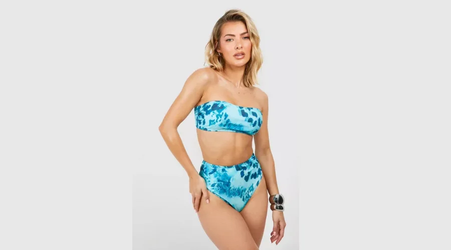 ABSTRACT ANIMAL BANDEAU BIKINI SET