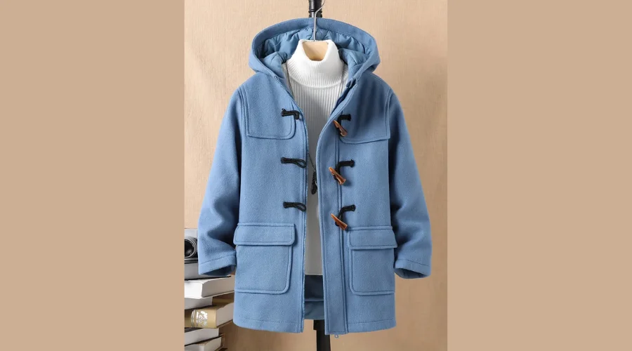 Boys Solid Color Warm Fleece Hooded Coat