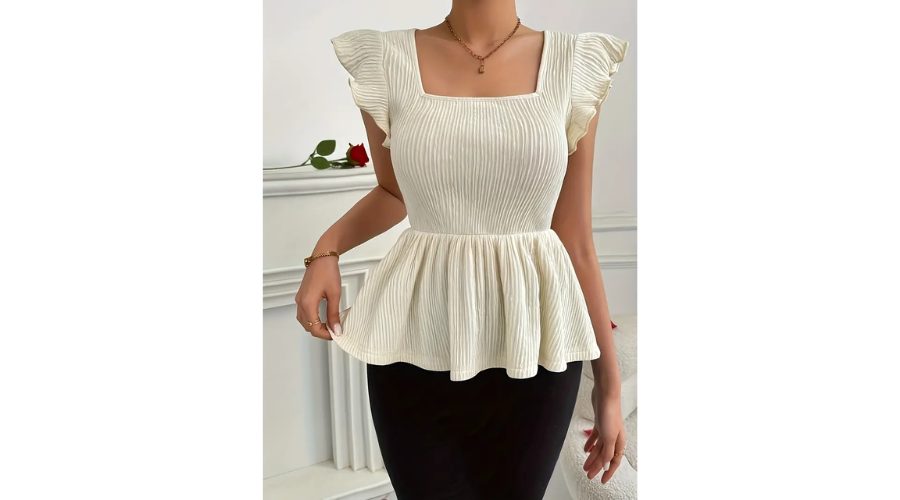 Cinched Waist Square Neck Peplum T-Shirt