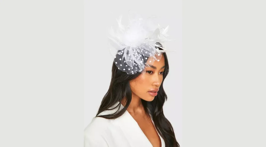 Corsage Pearl Detail Fascinator Headband in white