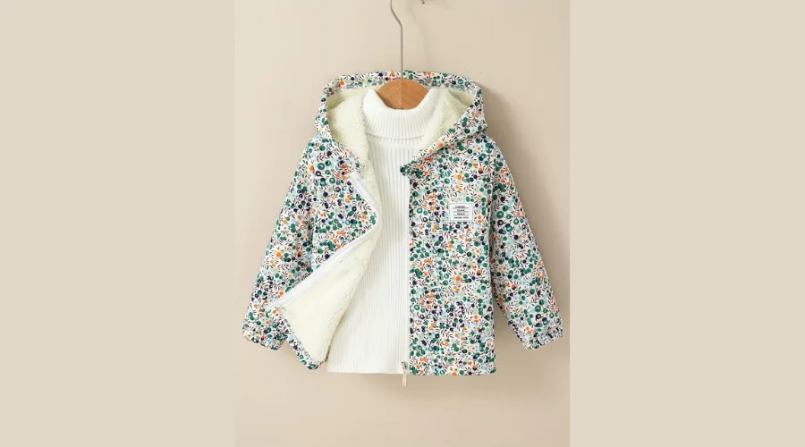 Girls Thick Fleece Warm Colorful Plaid Zipper Hooded Jacket 