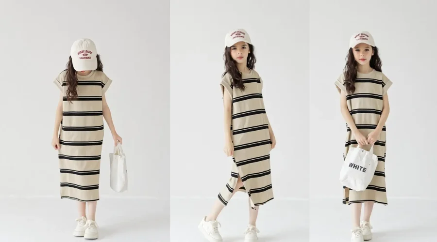 Girls Ultra-Soft Split Side Stripe Dress