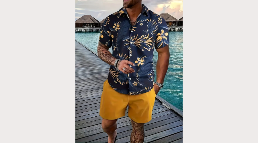 Men’s Fashion Leaves Pattern Allover Print