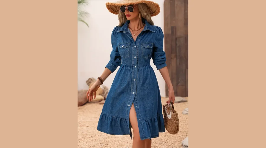 Mid-Length Elegant Denim Fitted Dress 