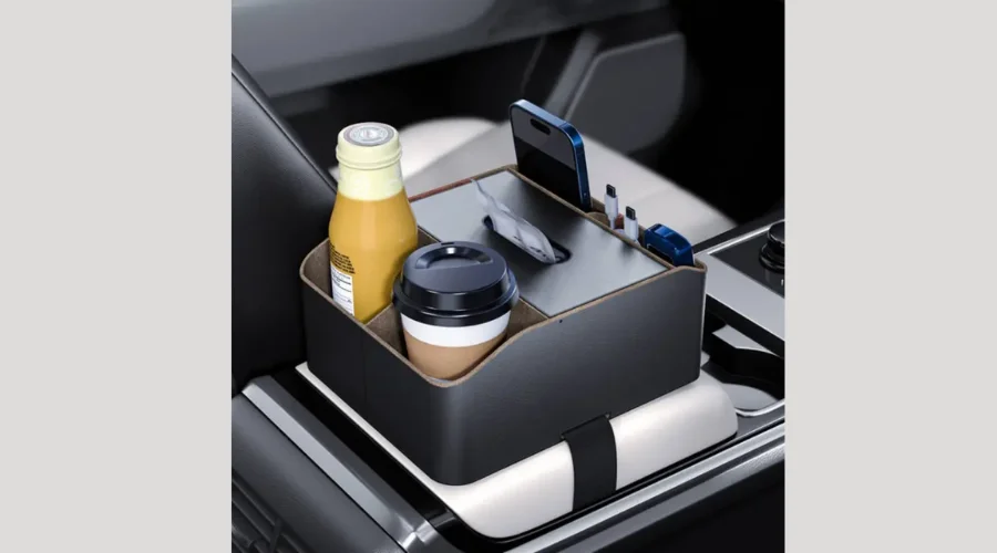 Multifunctional High-grade Car Storage Box With Tissue Box and Inner Water Cup Holder