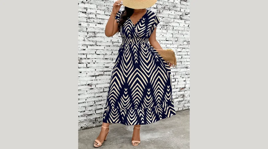Plus Size All Over Print Shirred Waist Dress