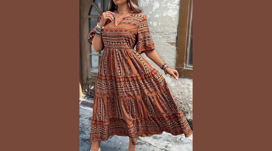 Plus Size All Over Print Tiered Dress