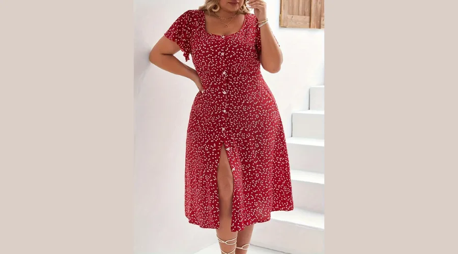 Plus Size Heart Print Button Front Dress