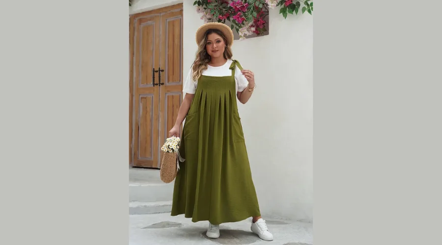 Plus Size Solid Knot Shoulder Dress