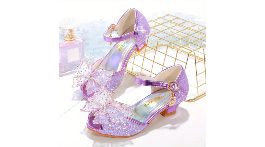 Shimmering Girls Sequin Butterfly High Heels
