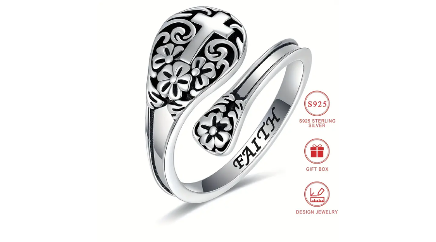 Sterling Silver 925 Adjustable Spoon Ring For Women