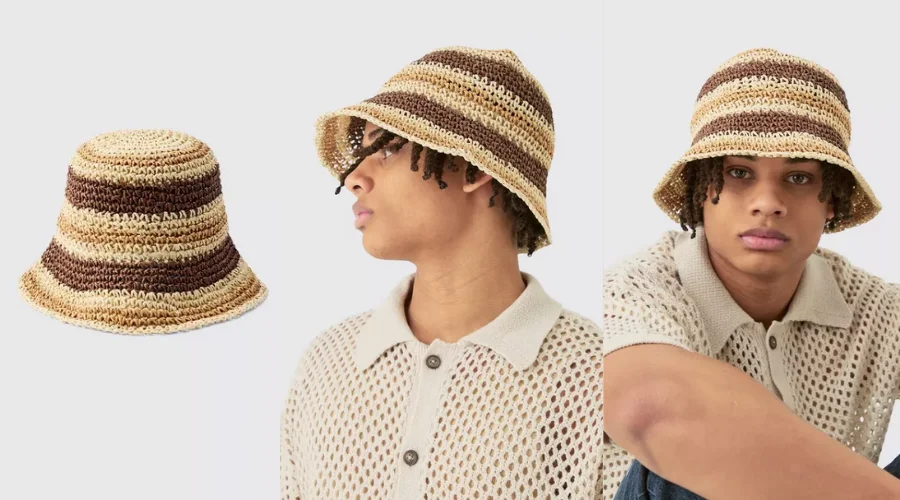 Striped Raffia Hat In Brown