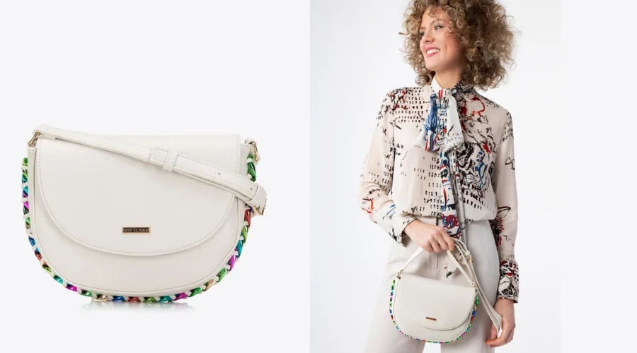 Women's Eco-Leather Messenger Bag Trimmed With a Cream-Gold Chain