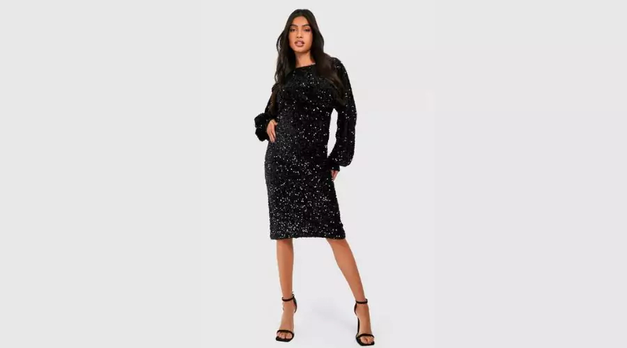 Maternity Velvet Sequin Blouson Midi Dress