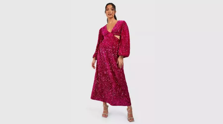 Maternity Velvet Sequin O Ring Midi Dress