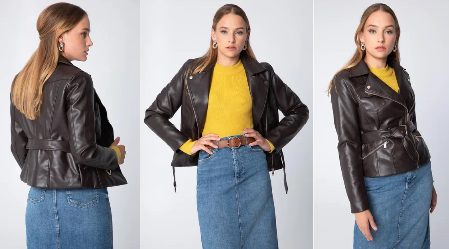 Biker jacket for Women made of eco-leather with a small pocket