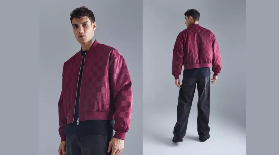 Boxy Satin Checkerboard Bomber