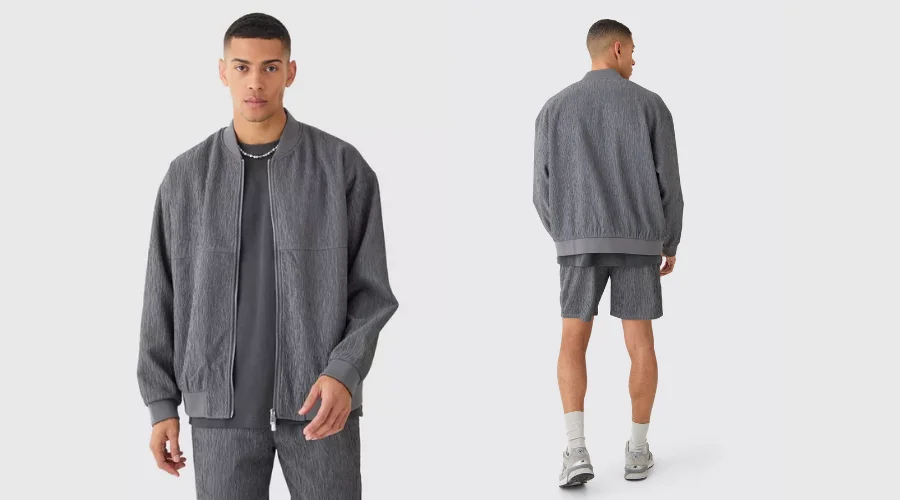 Men’s Textured Satin Oversized Bomber Jacket