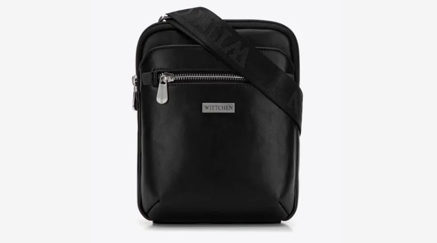 Men's eco-leather messenger bag with pockets, black