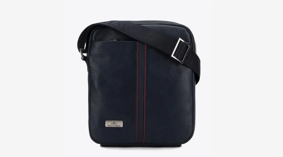 Men’s leather messenger bag with stitching in the middle