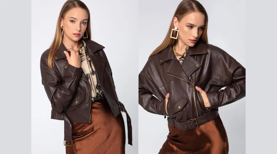 Short Women's Leather Biker Jacket