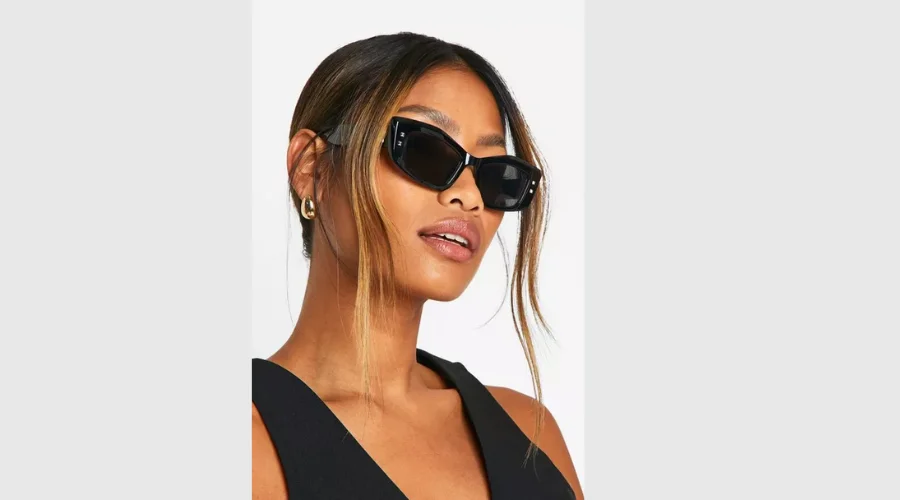 Silver Studded Cat Eye Sunglasses in Black
