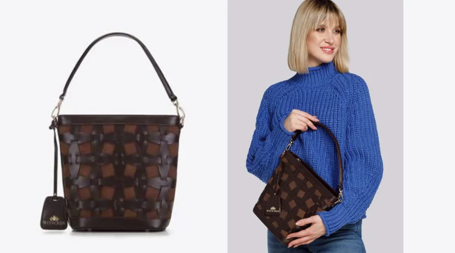 Brown Leather Braided Shopper Bag