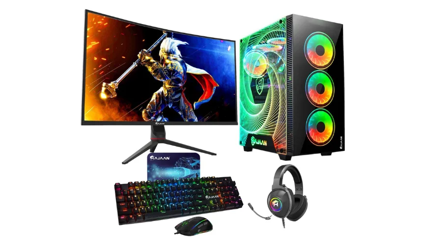 HAJAAN Liquid Cooled Gaming PC 32 Inch Curved Gaming Monitor 