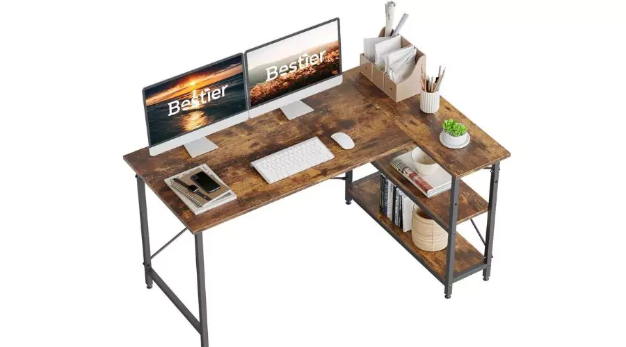 Bestier L Shaped Desk with Storage Shelves 55 Inch Corner Computer Desk