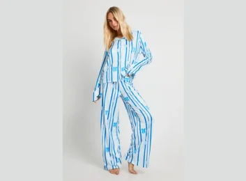 Bow Print Long Sleeve Shirt and Trouser Pyjama Set