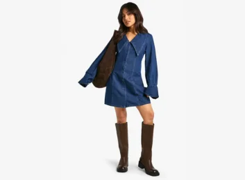 Petite Collar Detail Denim Shift Dress (1)