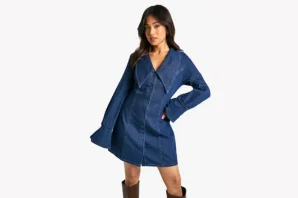 Petite Collar Detail Denim Shift Dress
