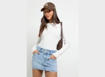 Petite Double Button Denim Mini Skirt (1)