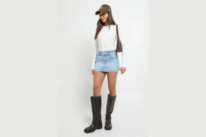 Petite Double Button Denim Mini Skirt