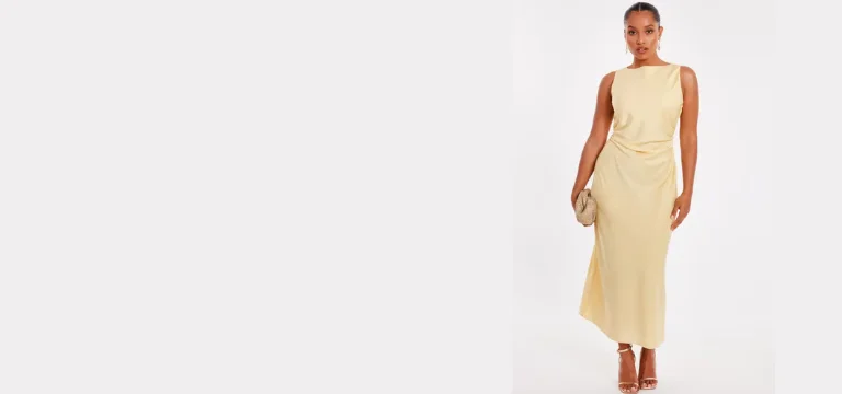 Quiz Lemon Petite Satin Ruched Midi Dress (1)
