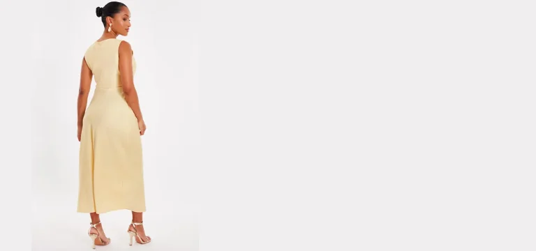 Quiz Lemon Petite Satin Ruched Midi Dress (1)