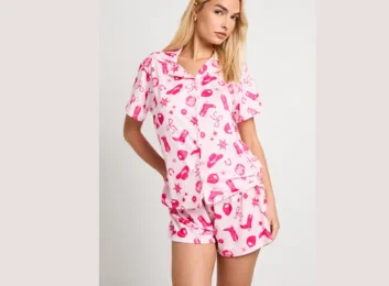 Western Print Short Sleeve Shirt & Shorts Pyjama Set (1)
