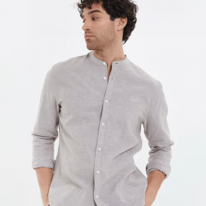 Cotton Linen Blend Grandad Collar Shirt (2)