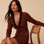 Floral V-Neck Tie Front Mini Tea Dress (3)