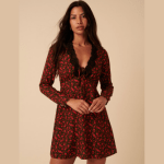 Floral V-Neck Tie Front Mini Tea Dress (4)
