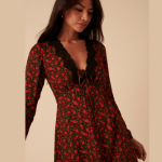Floral V-Neck Tie Front Mini Tea Dress (5)