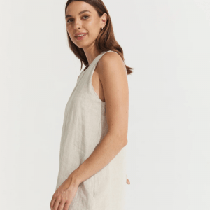 Linen Rich V-Neck Mini Shift Dress (3)