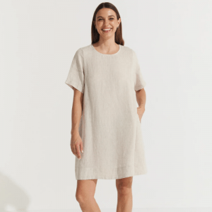 Linen Rich V-Neck Mini Shift Dress (4)
