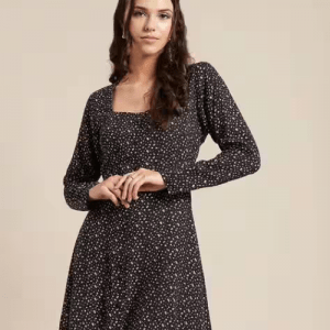 Pure Linen Printed Square Neck Mini Dress (4)